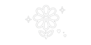 A stylized daisy flower with a heart and sparkles for Hello Bestie community favorite items.